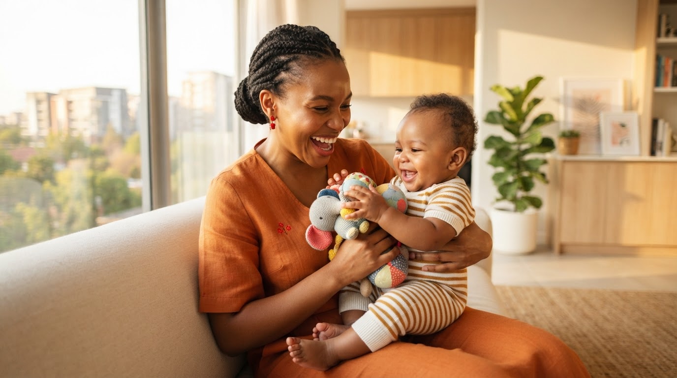 African mother holding her baby